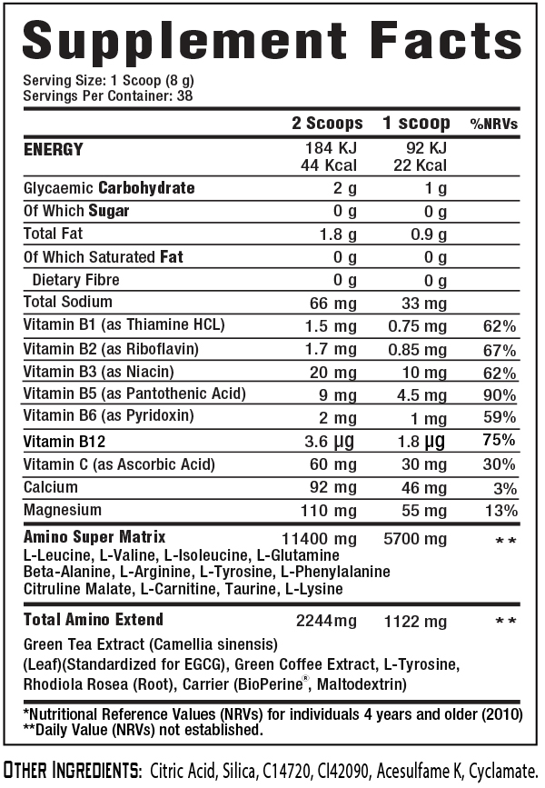 Amino Energy Nutrition Facts